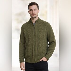 Frye Olive Cable Knit Full Zip Sweater Jacket Sherpa Lined NWT Size Small